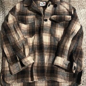 Plaid Wool Blend Pea Coat